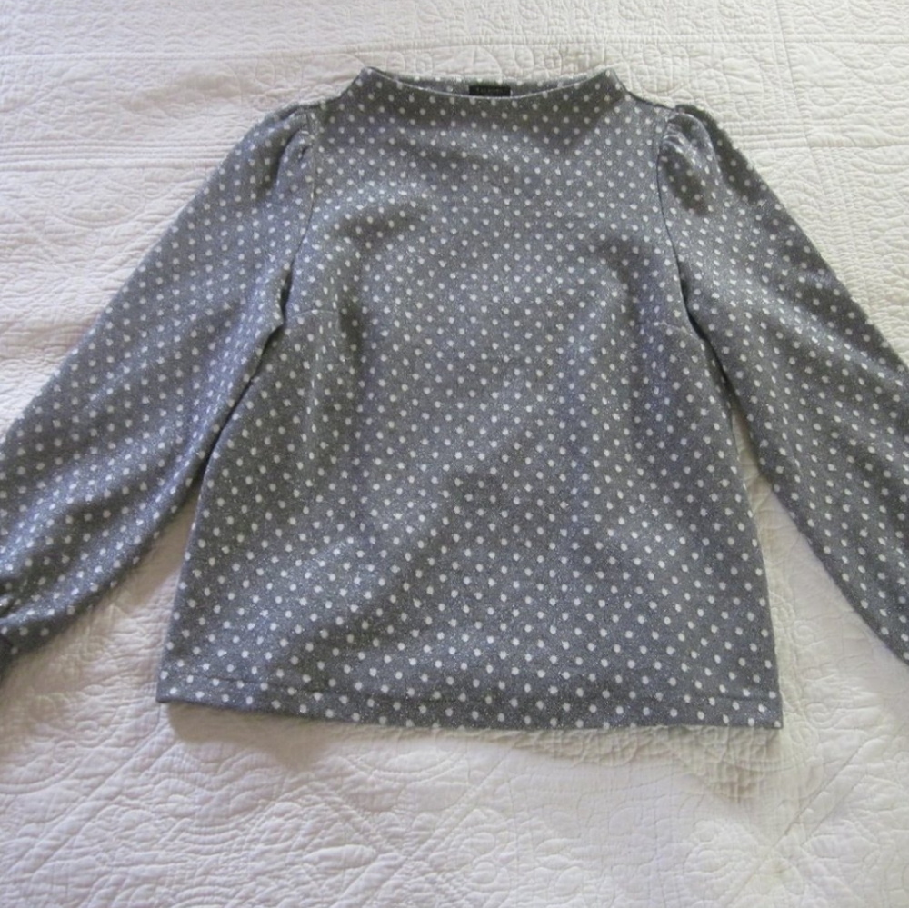 Talbots Silver Polka Dot Long Sleeve Top